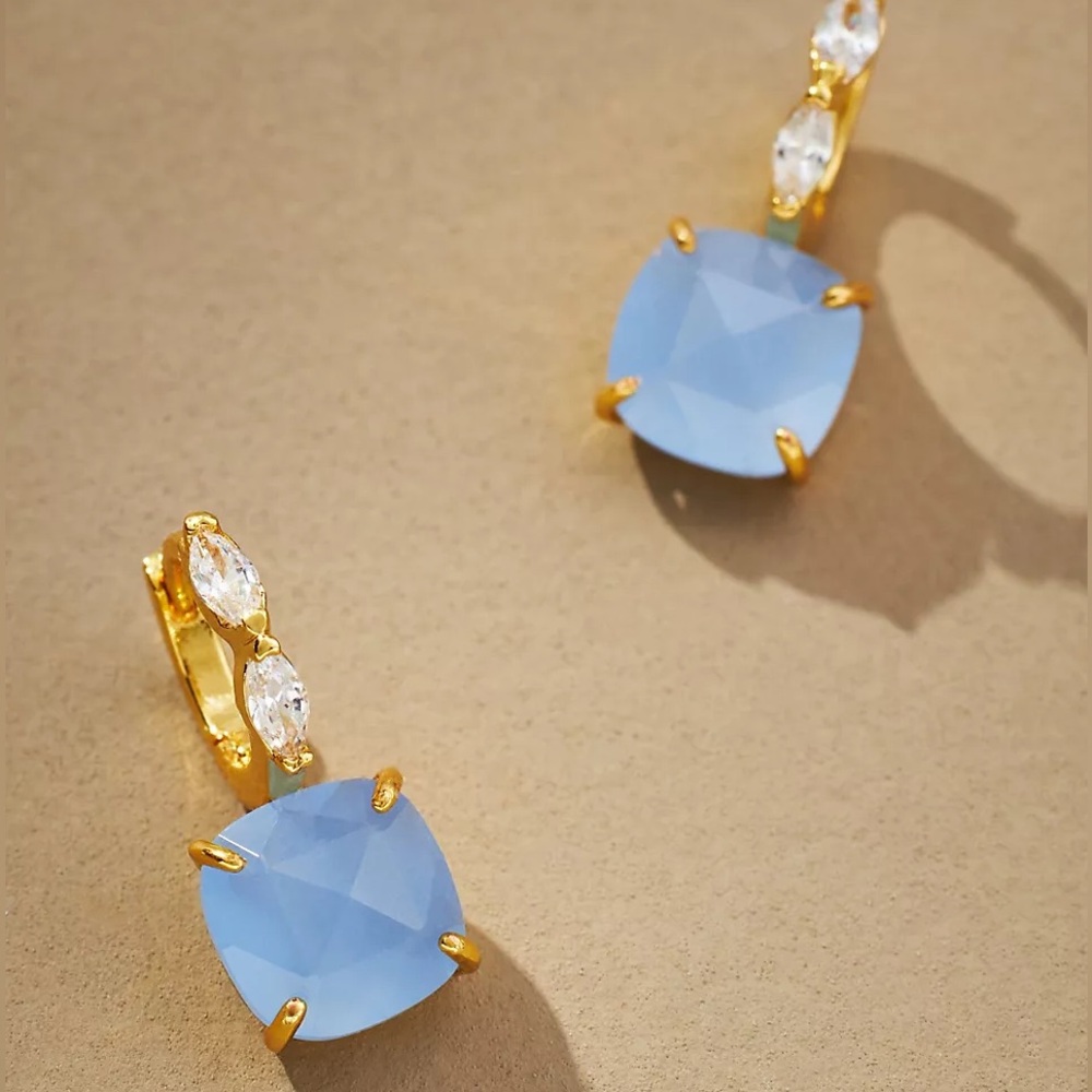 NWT Anthropologie Crystal Hoop Stone Pendant Earrings in Sky